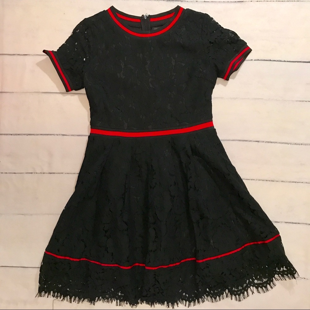 Elegant Black Lace Dress with Red Accents